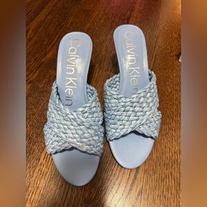 Calvin Klein Light Blue Woven Mules